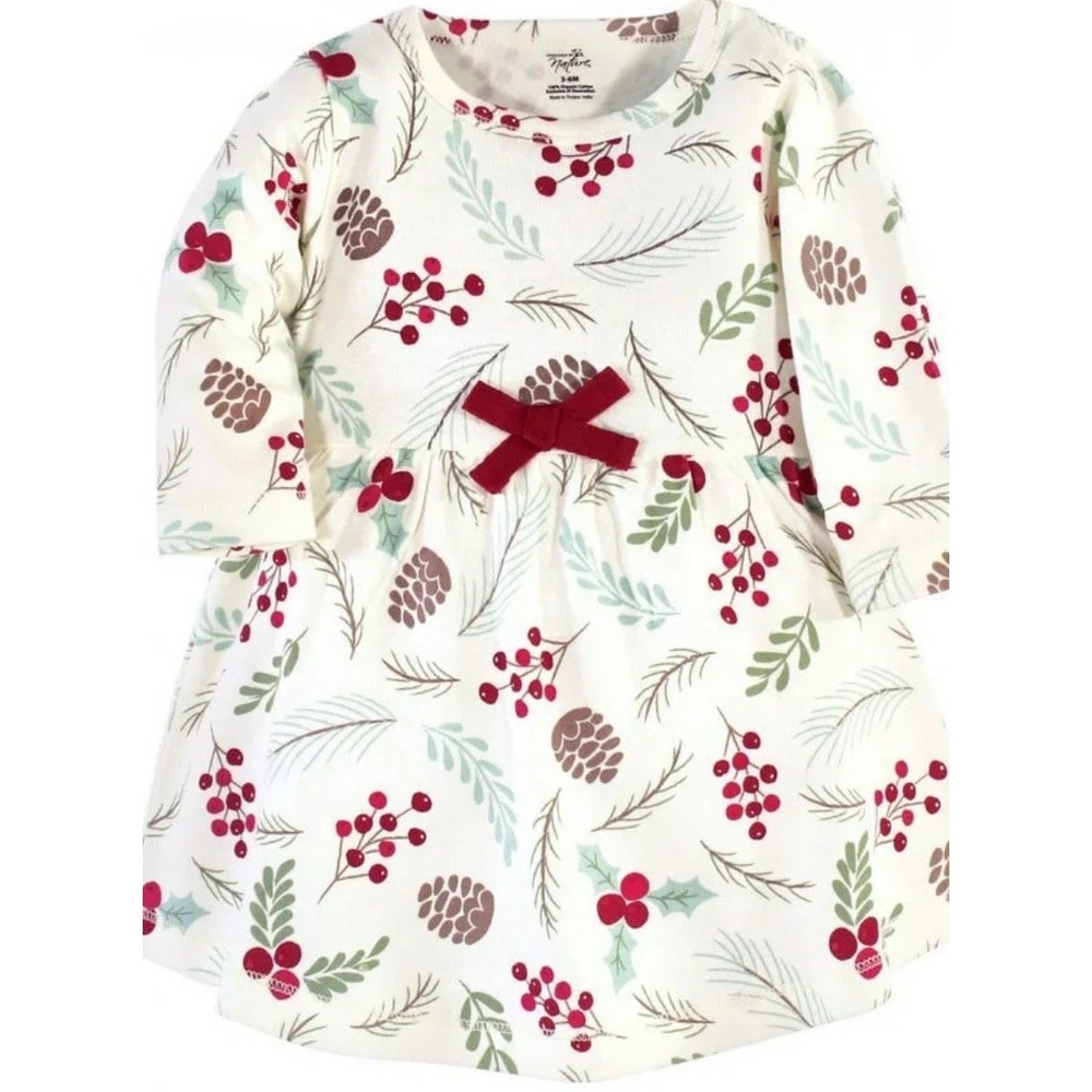 Touched by Nature Girls Organic Cotton Holiday Pinecone Holly‎ Berry Dress 10Y
